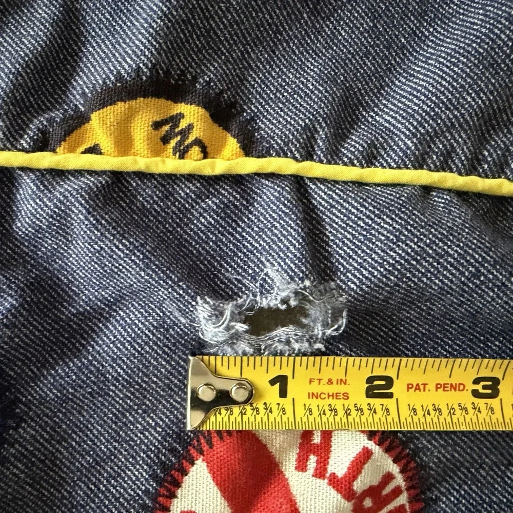 Vtg 1960's Patch Logo Denim‎ Look Twin Bedspread STP Roadrunner Red Baron Smiley